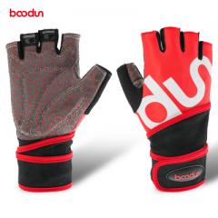 博顿运动护腕手套 透气耐磨防滑器械训练运动手套 半指健身手套 红色 S