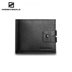 Business leather men`s purse men`s short wallet wholesale men`s style with button head cow leather p black