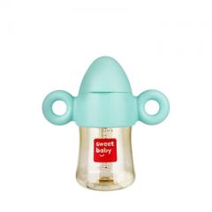 生产厂家 广口防摔带柄吸管塑料ppsu防胀气新生婴儿喂奶瓶 定制 紫色