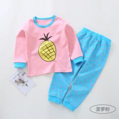 韩版童装2018春新款男女宝宝纯棉长袖衣服卡通小童套装婴儿两件套 菠萝粉 73cm（建议6-12个月)